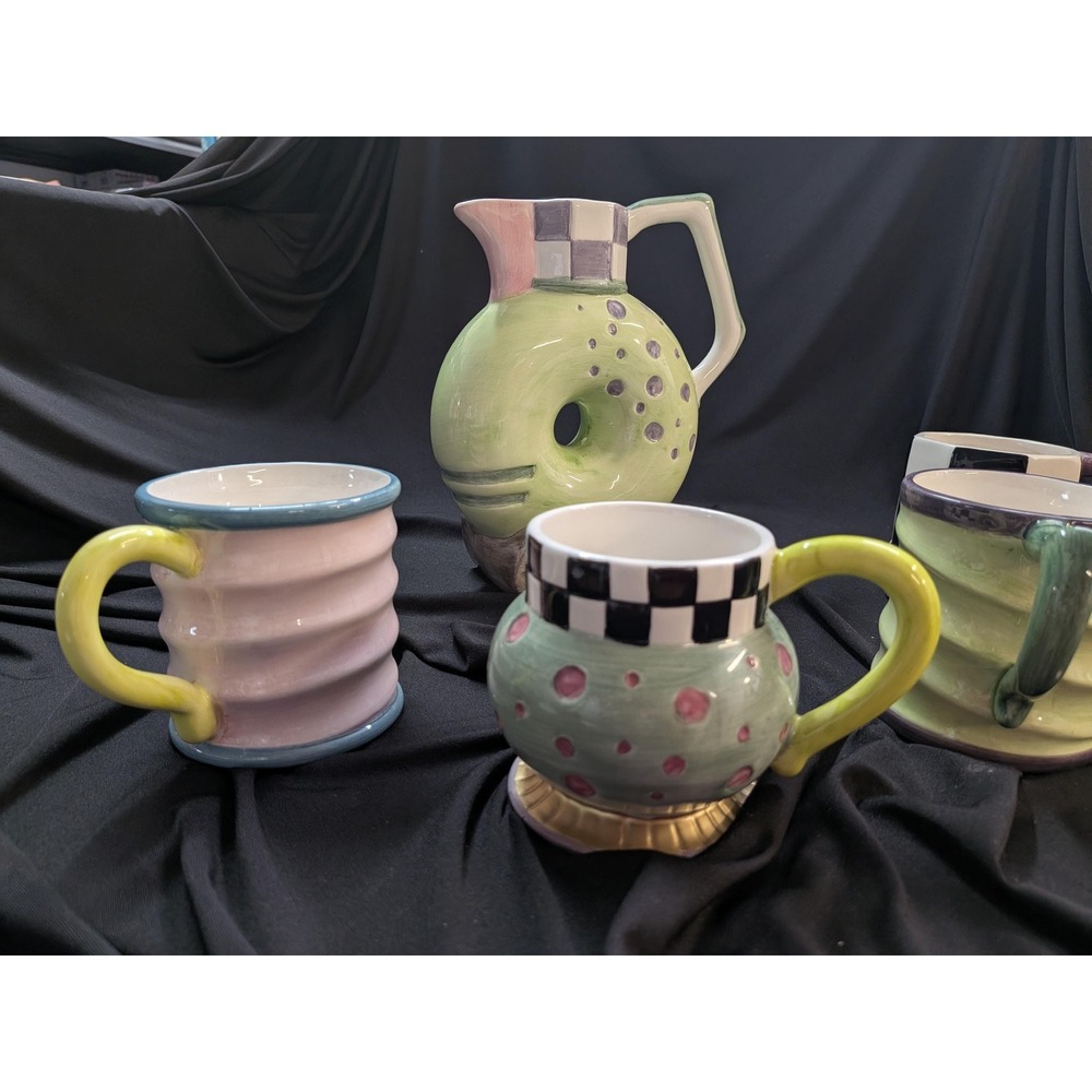 Vintage 1998 CBK Ltd Ceramic Whimsical Tea Set 5 Piece Postmodern Memphis Style - Picture 2 of 7